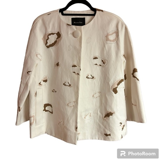 Massimo Dutti White Cream/TAN Single Button Cotton Blazer Jacket SIZE 8 - Picture 3 of 8